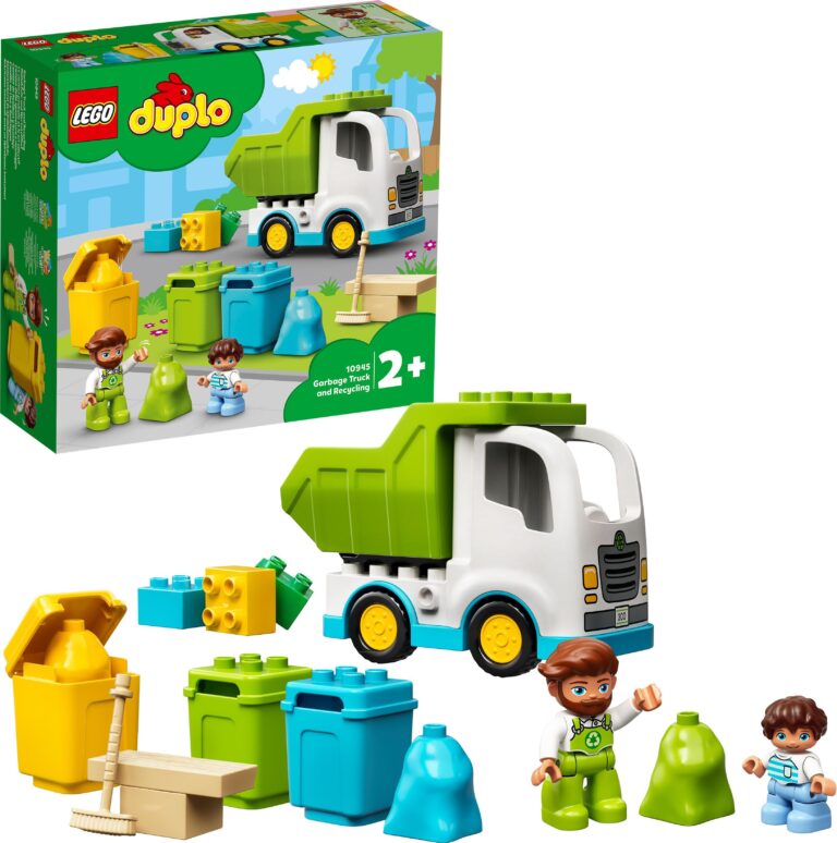 LEGO Duplo Set mit Müllwagen, bunten Bausteinen und Zubehör für Kinder ab 2 Jahren.