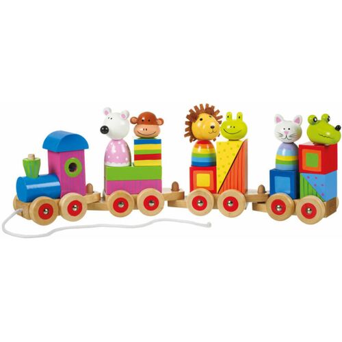 Bunter Holzzug mit Tierfiguren auf weißen Hintergrund. Bunter Holzzug mit Tierfiguren auf weißen Hintergrund.