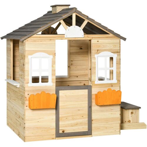 Holzspielhaus mit Tür und Fenstern, geeignet für Kinder. Holzspielhaus mit Tür und Fenstern, geeignet für Kinder.