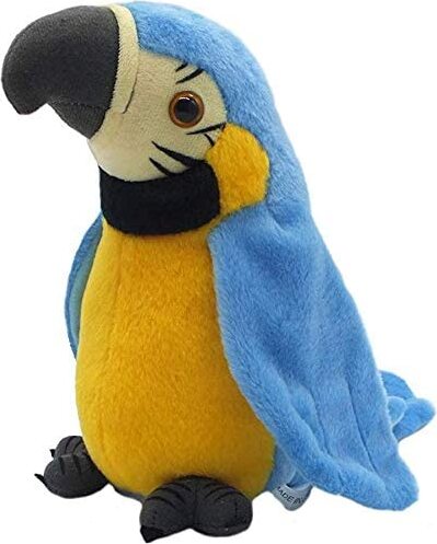Plüschpapagei in Blau und Gelb mit schwarzem Schnabel. Plüschpapagei in Blau und Gelb mit schwarzem Schnabel.