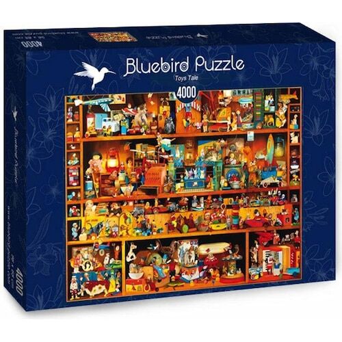 Puzzle-Verpackung mit Spielzeugregal-Motiv und 4000 Teilen, Bluebird-Marke.