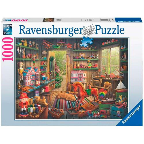 Puzzle-Schachtel mit einer farbenfrohen Illustration eines antiken Spielzeugladens.
