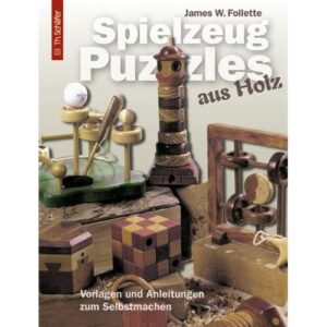 Buchcover zu Holzspielzeug-Puzzles mit verschiedenen Holzmodellen und Anleitungen.