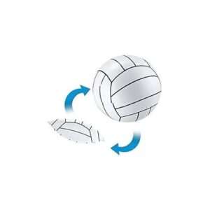 Weißer Volleyball dreht sich mit blauen Bewegungspfeilen, isoliert auf weißem Hintergrund.